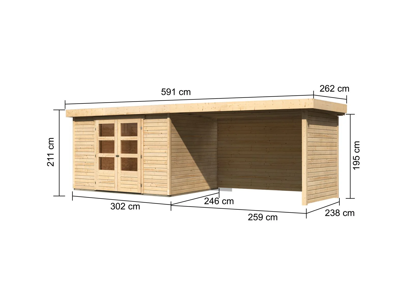 Karibu Gartenhaus Askola 5 mit Anbaudach 2,75 Meter, Seiten- und Rückwand - Image 5