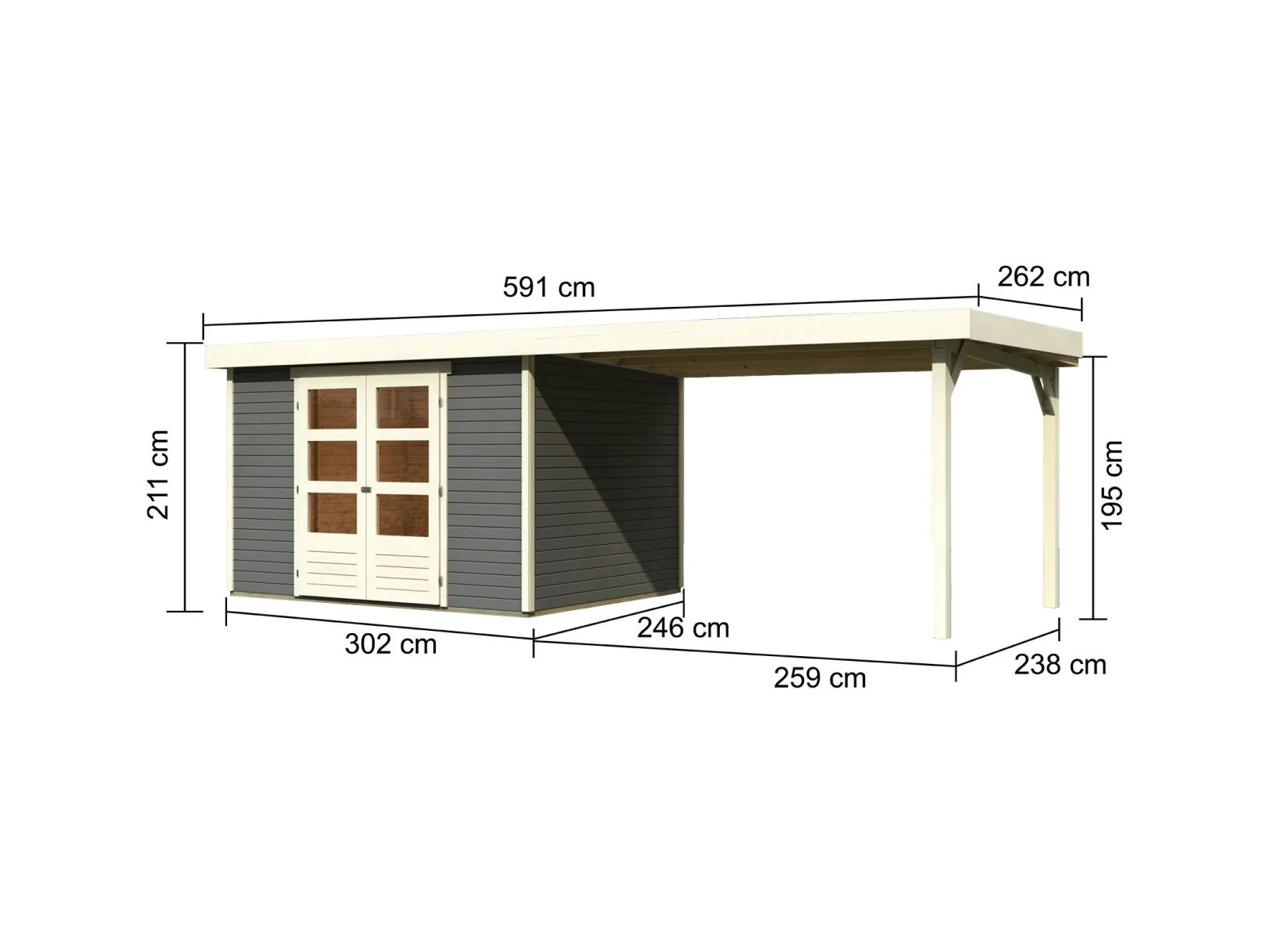 Karibu Gartenhaus Askola 5 mit Anbaudach 2,8 m in terragrau - Image 2