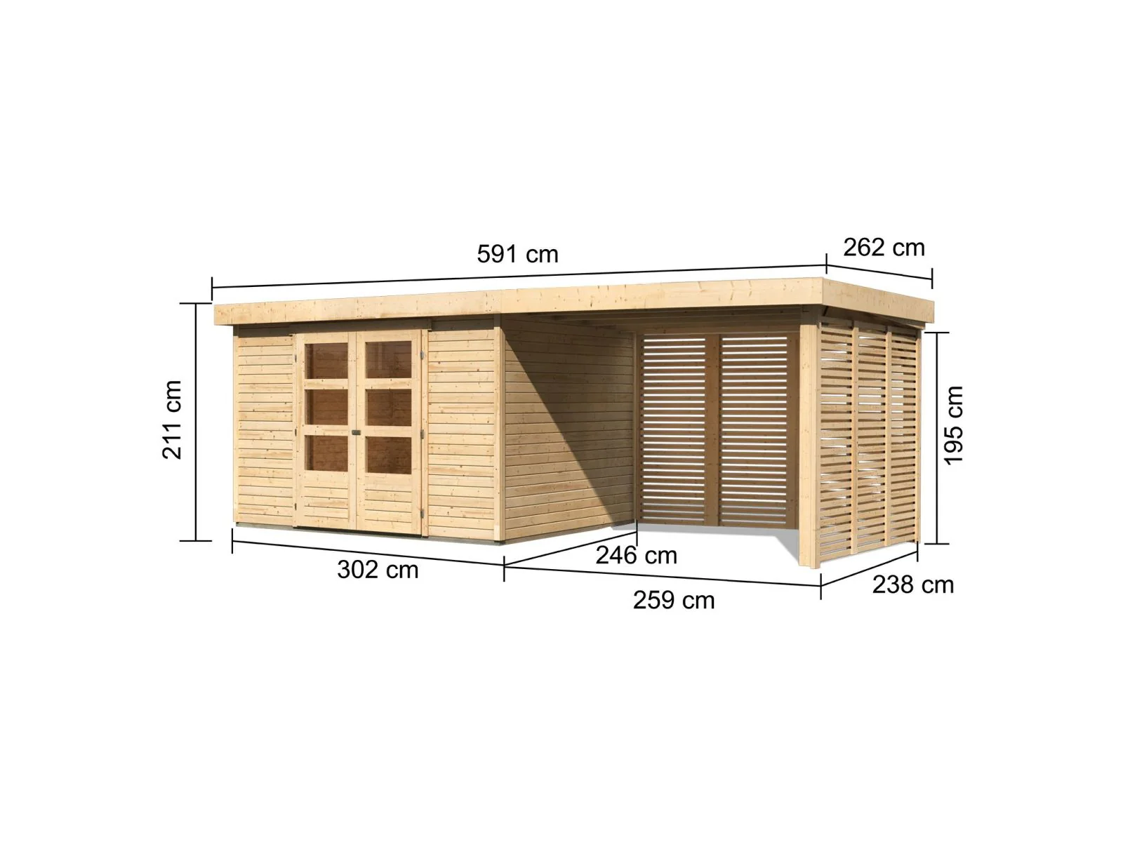 Karibu Gartenhaus Askola 5 mit Anbaudach 2,8 m, Lamellenwände - Image 3