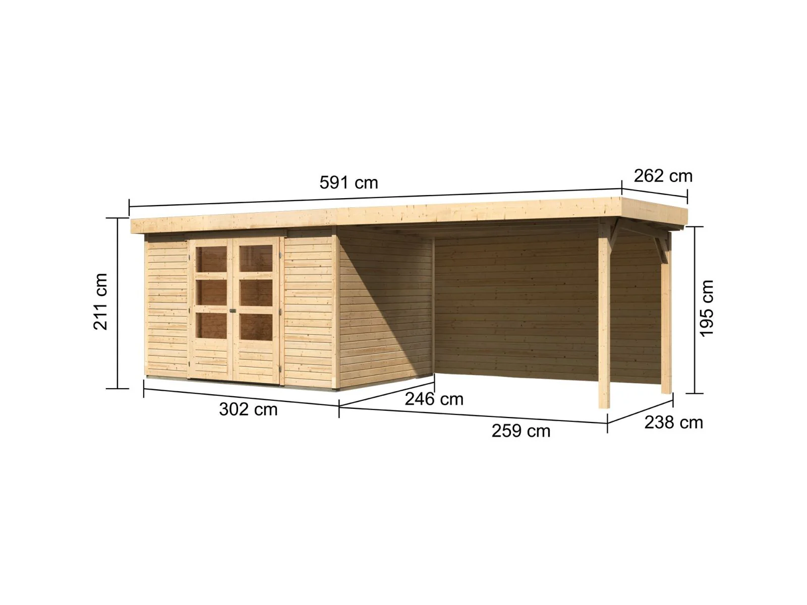 Karibu Gartenhaus Askola 5 mit Anbaudach 2,8 m, Rückwand - Image 2