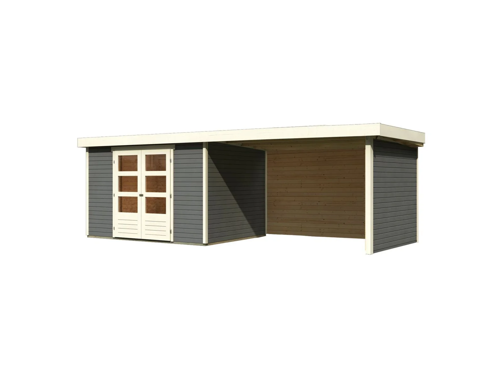 Karibu Gartenhaus Askola 5 mit Anbaudach 2,8 Meter, Seiten- und Rückwand, terragrau - Image 2