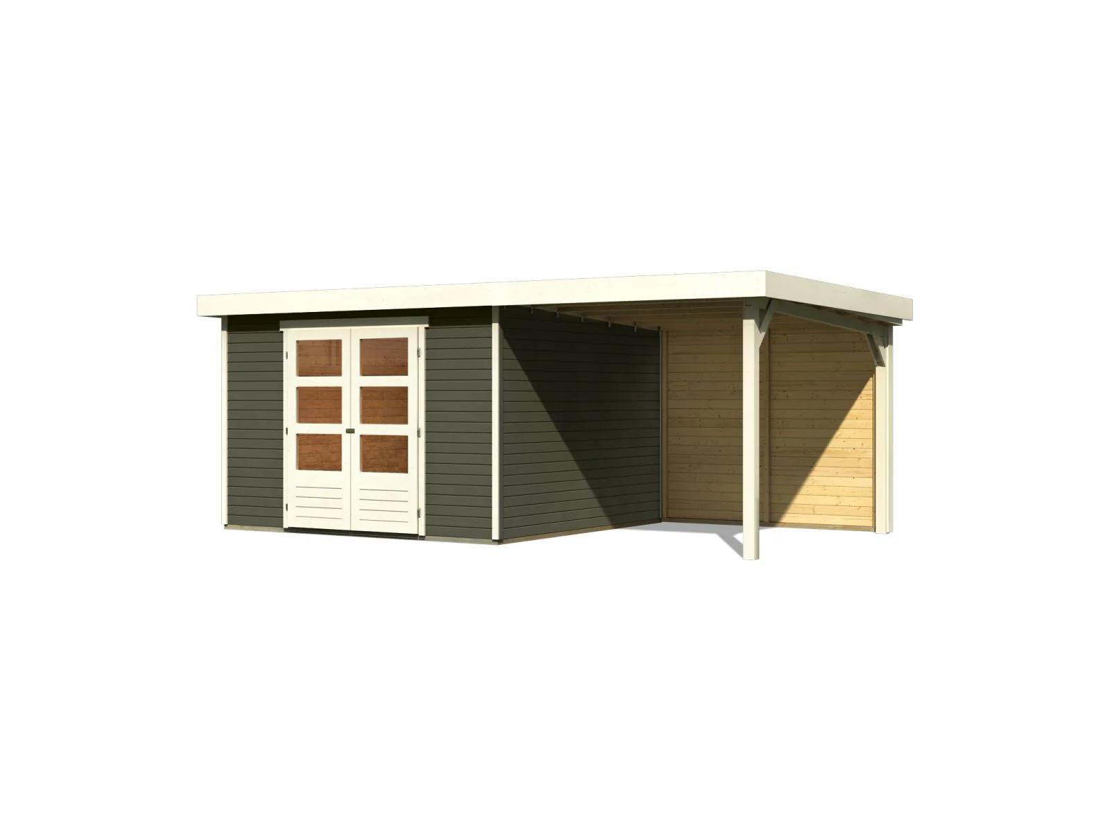 Karibu Gartenhaus Askola 6 in terragrau mit Anbaudach 2,4 Meter - Rückwand - Image 4