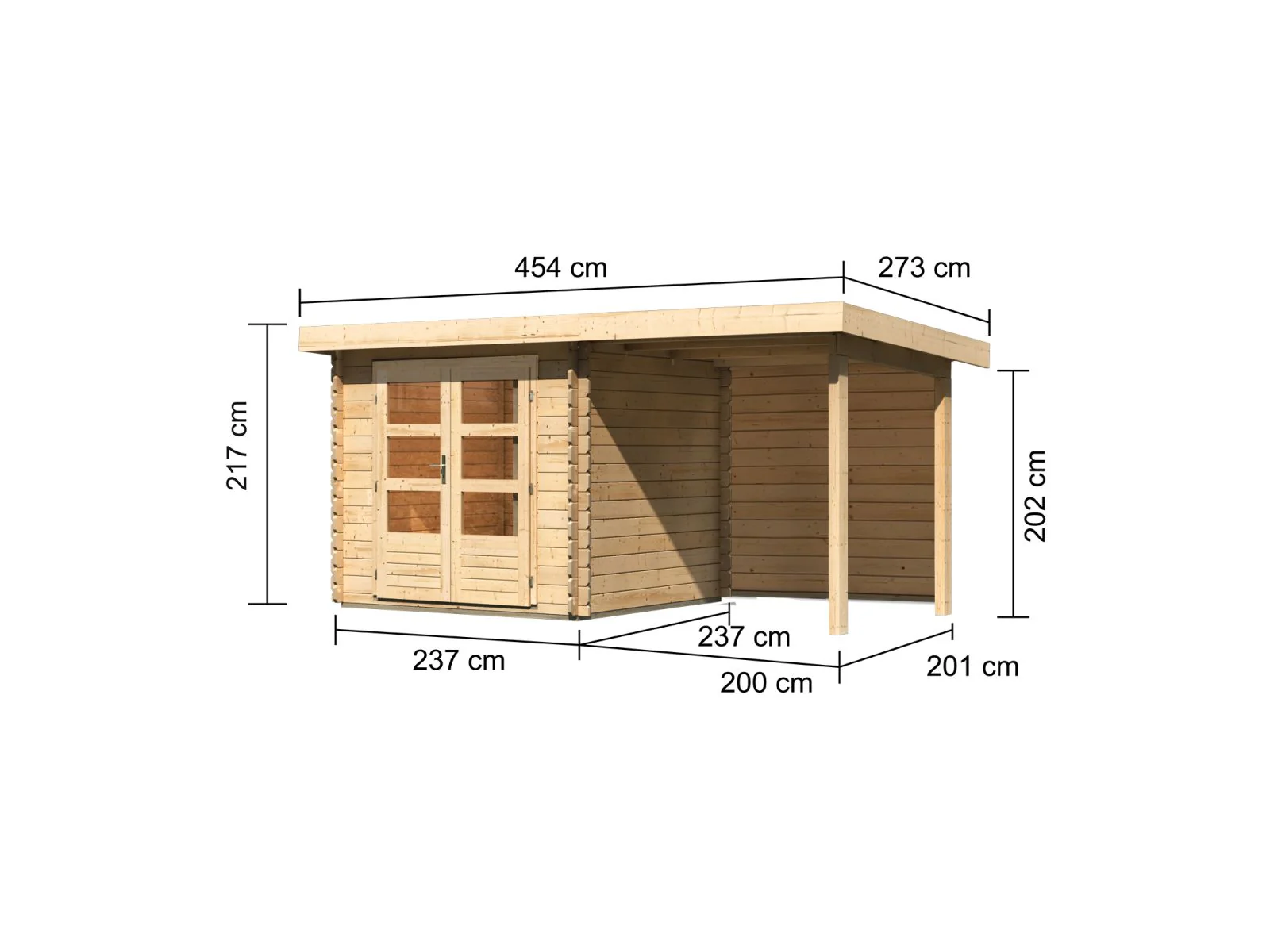 Karibu Gartenhaus Bastrup 2 mit Anbaudach 2 Meter inkl. Rückwand - Image 2