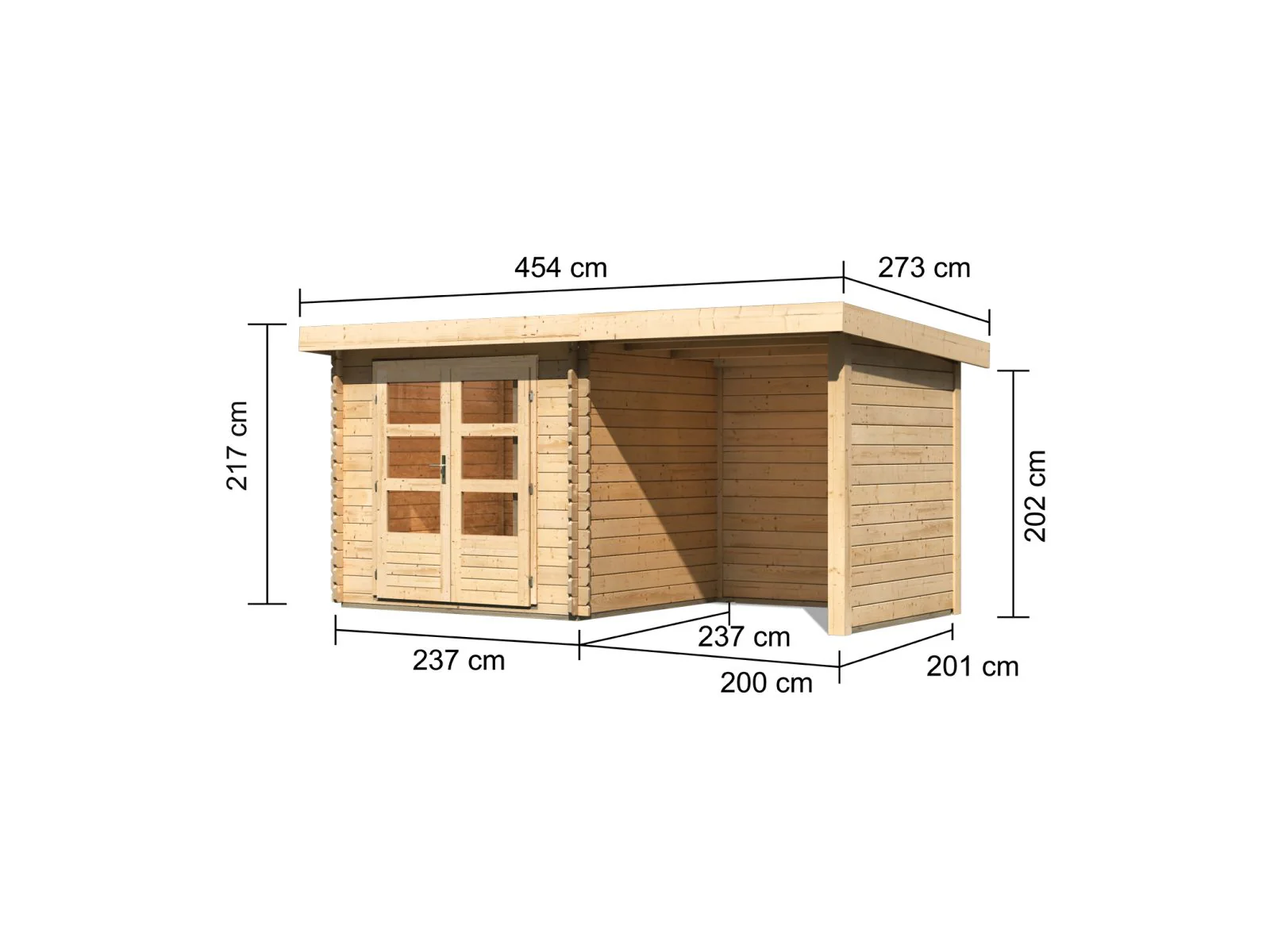 Karibu Gartenhaus Bastrup 2 mit Anbaudach 2 Meter, Seiten- und Rückwand - Image 3