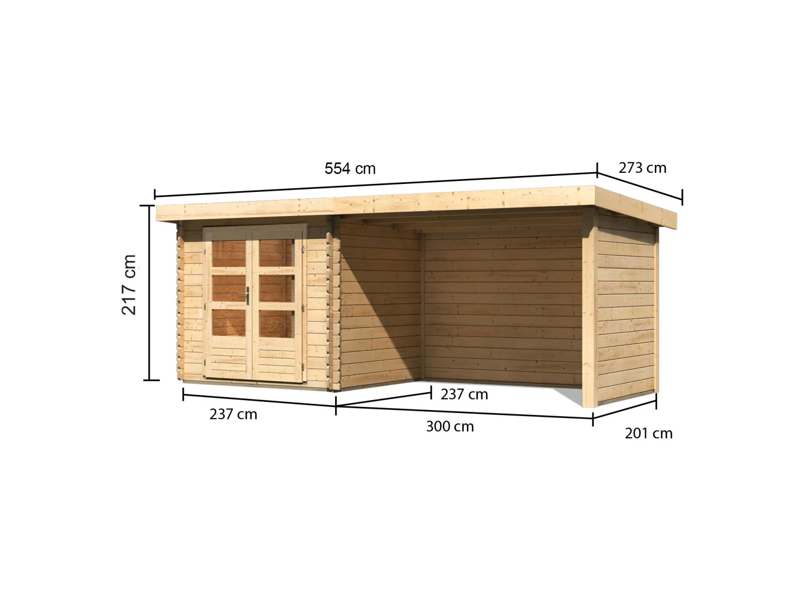 Karibu Gartenhaus Bastrup 2 mit Anbaudach 3 Meter inkl. Rück-und Seitenwand - Image 2