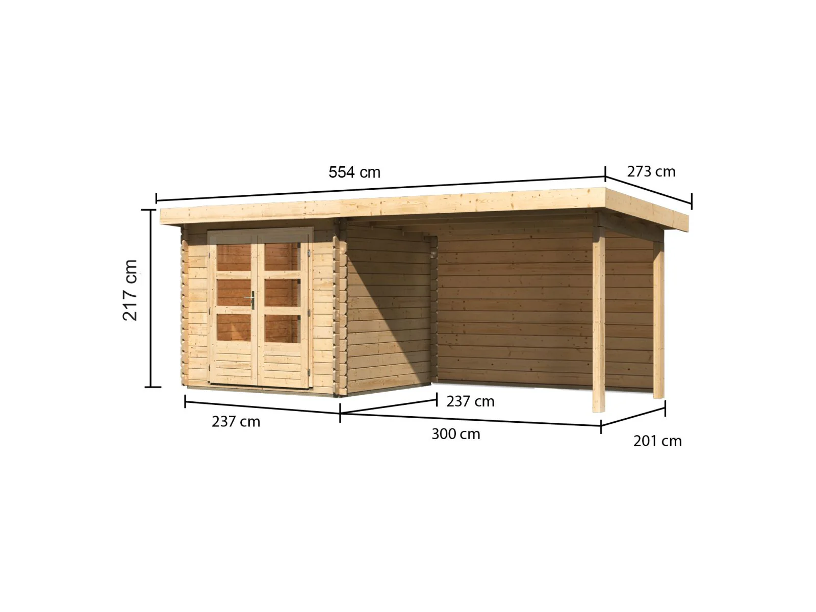 Karibu Gartenhaus Bastrup 2 mit Anbaudach 3 Meter inkl. Rückwand natur - Image 10