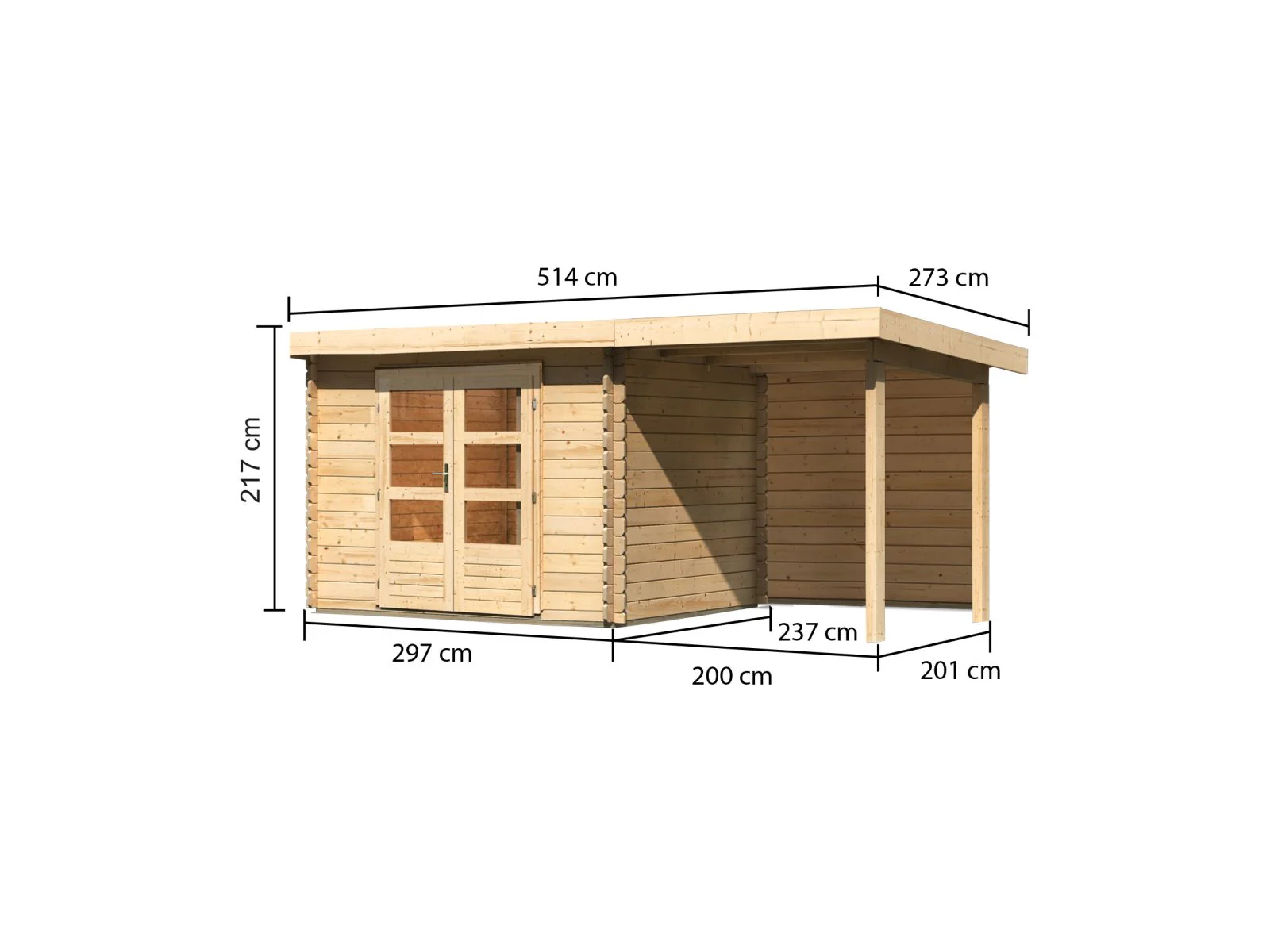 Karibu Gartenhaus Bastrup 3 mit Anbaudach 2 Meter inkl. Rückwand - Image 2