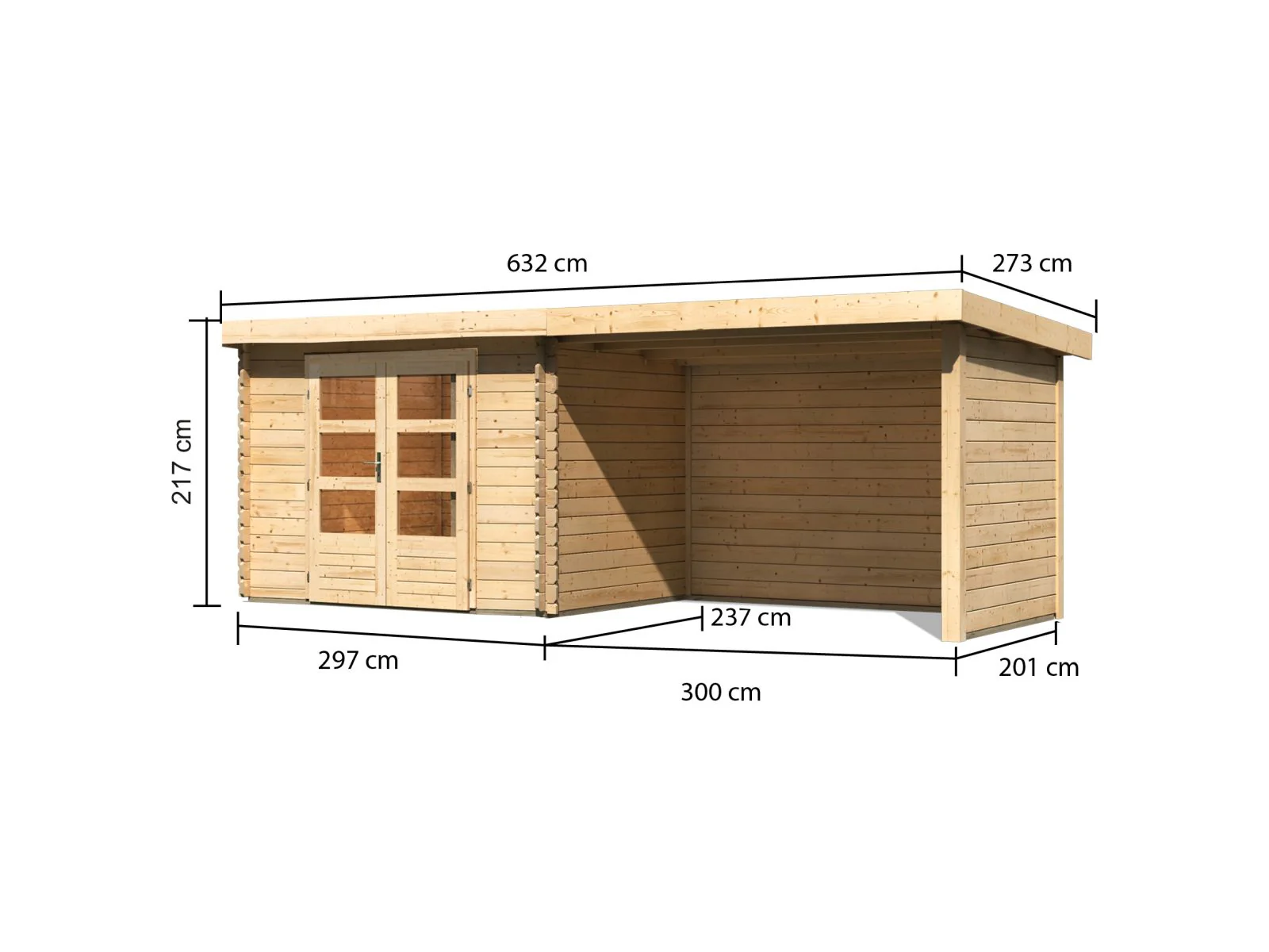 Karibu Gartenhaus Bastrup 3 mit Anbaudach 3 Meter inkl. Rück-und Seitenwand - Image 2