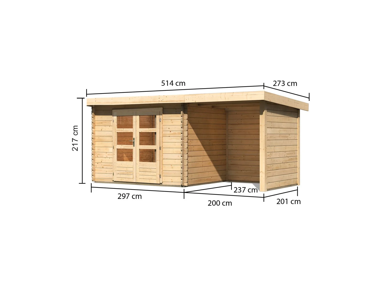 Karibu Gartenhaus Bastrup 3 mit Schleppdach 2 Meter Rück- und Seitenwand - Image 2
