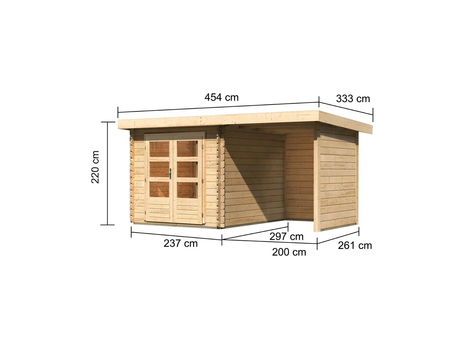 Karibu Gartenhaus Bastrup 4 mit Anbaudach 2 Meter, Rück- und Seitenwand - Image 2