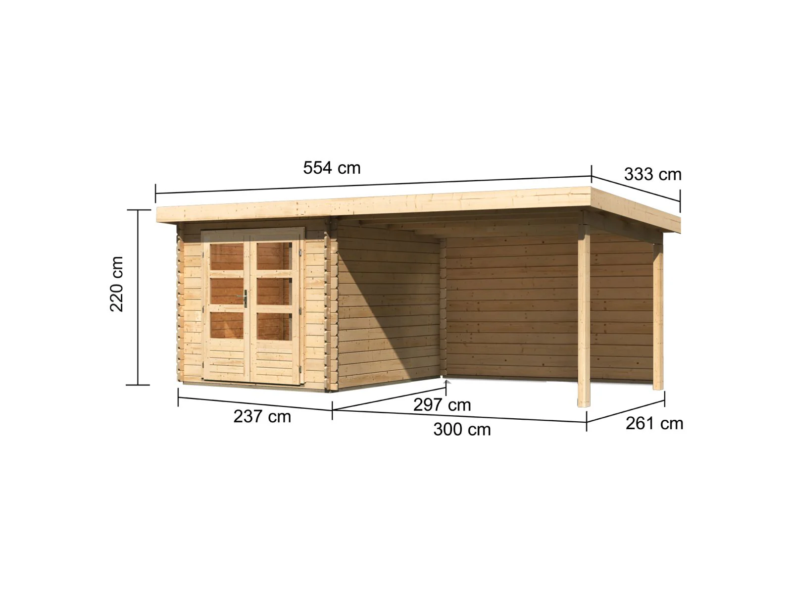Karibu Gartenhaus Bastrup 4 mit Anbaudach 3 Meter inkl. Rückwand natur - Image 3