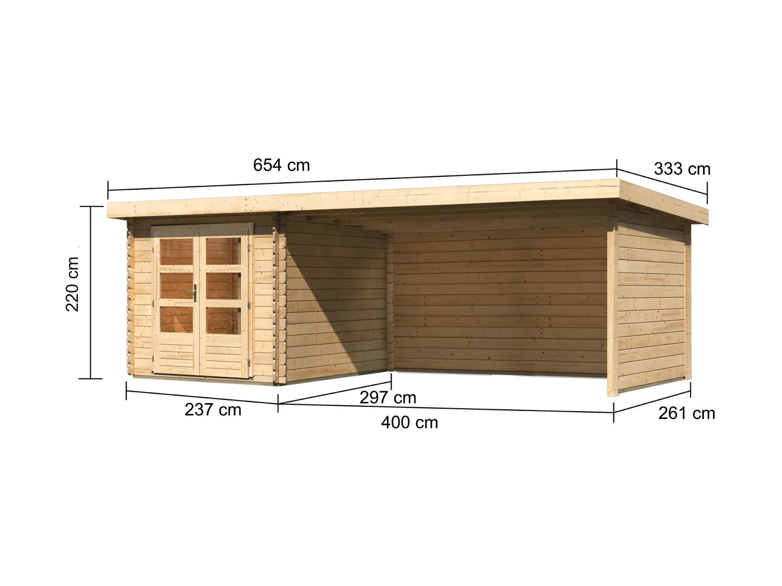 Karibu Gartenhaus Bastrup 4 mit Anbaudach 4 Meter inkl. Rück- und Seitenwand - Image 2