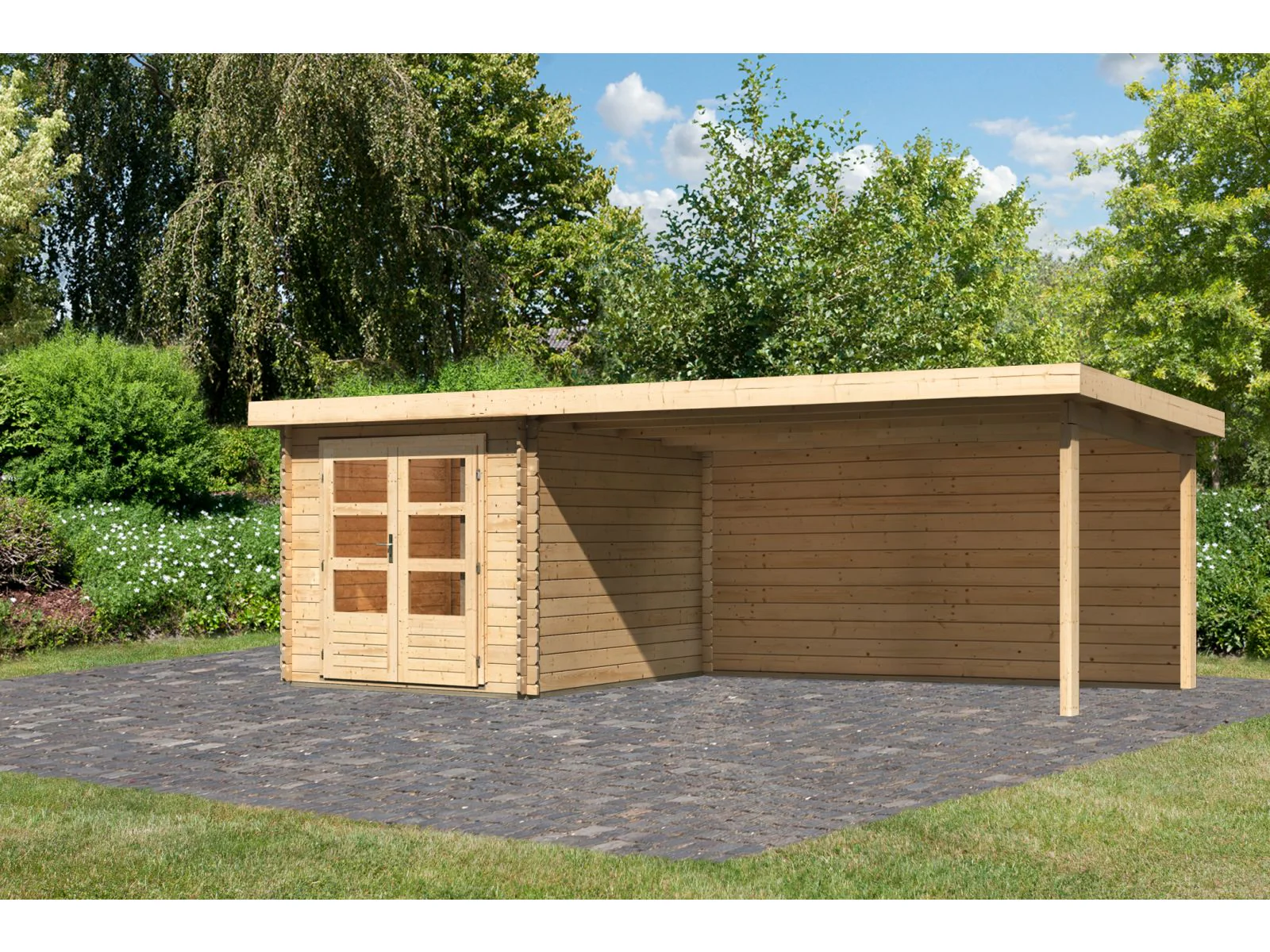 Karibu Gartenhaus Bastrup 4 mit Anbaudach 4 Meter inkl. Rückwand - Image 2