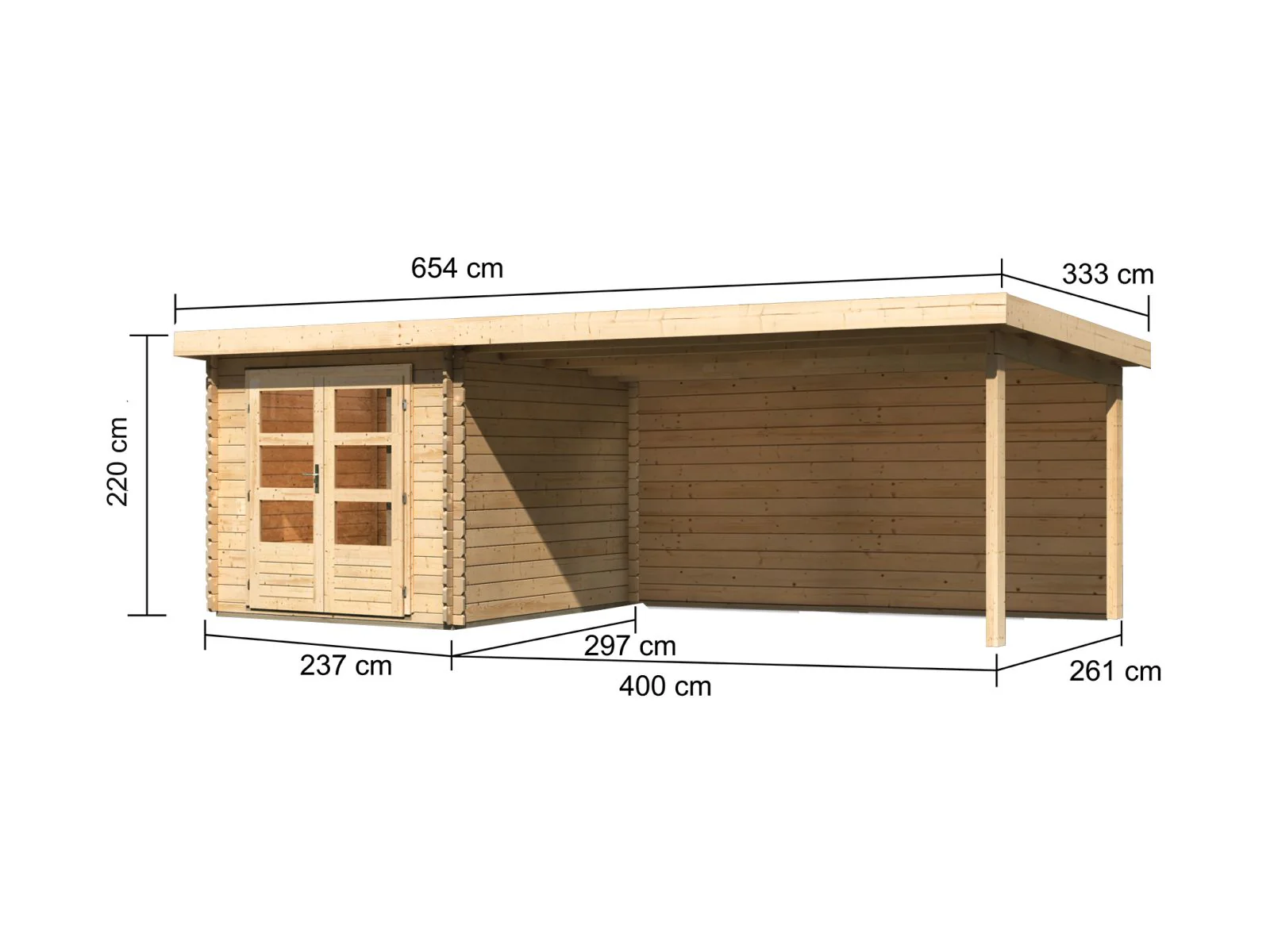 Karibu Gartenhaus Bastrup 4 mit Anbaudach 4 Meter inkl. Rückwand - Image 3
