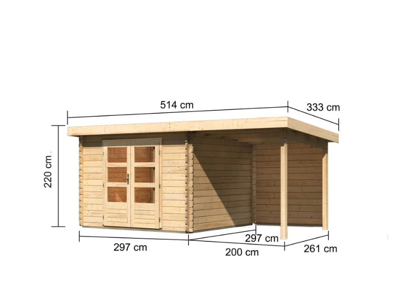 Karibu Gartenhaus Bastrup 5 mit Anbaudach 2 Meter inkl. Rückwand - Image 2