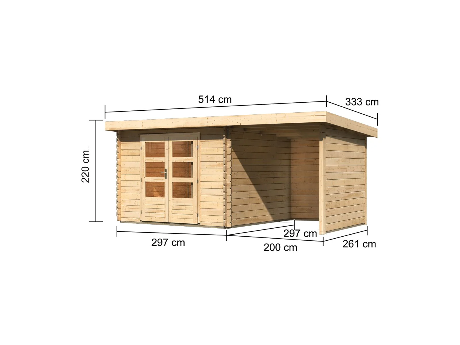 Karibu Gartenhaus Bastrup 5 mit Anbaudach 2 Meter sowie Seiten- und Rückwand natur - Image 2