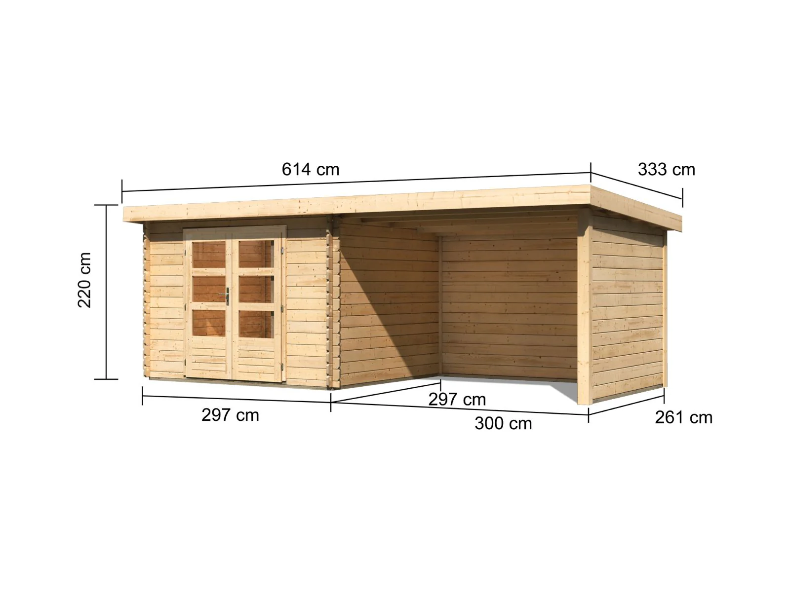 Karibu Gartenhaus Bastrup 5 mit Anbaudach 3 Meter sowie Seiten- und Rückwand - Image 2