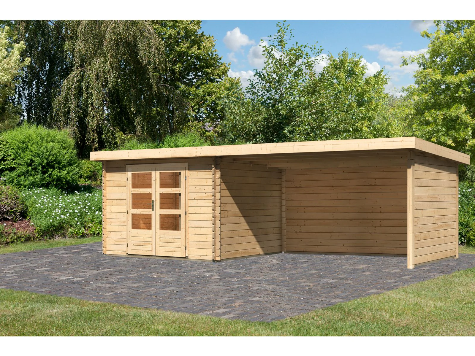 Karibu Gartenhaus Bastrup 5 mit Anbaudach 4 Meter inkl. Rück- und Seitenwand - Image 2