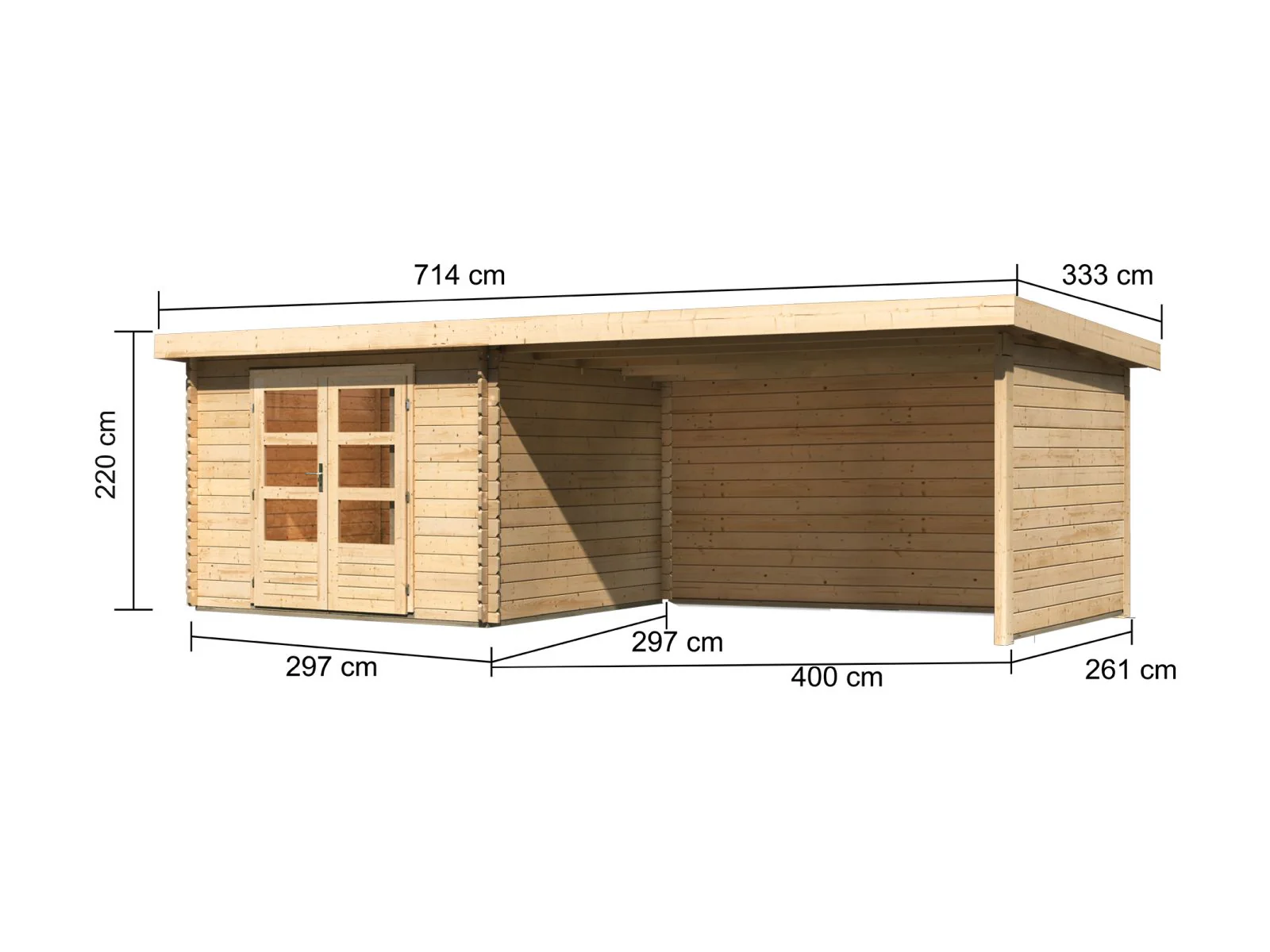 Karibu Gartenhaus Bastrup 5 mit Anbaudach 4 Meter inkl. Rück- und Seitenwand - Image 3