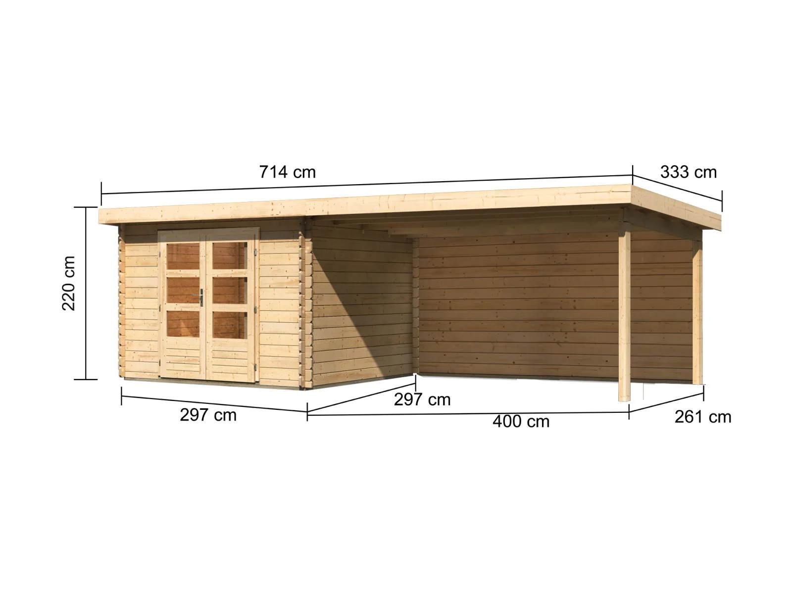 Karibu Gartenhaus Bastrup 5 mit Anbaudach 4 Meter inkl. Rückwand - Image 2