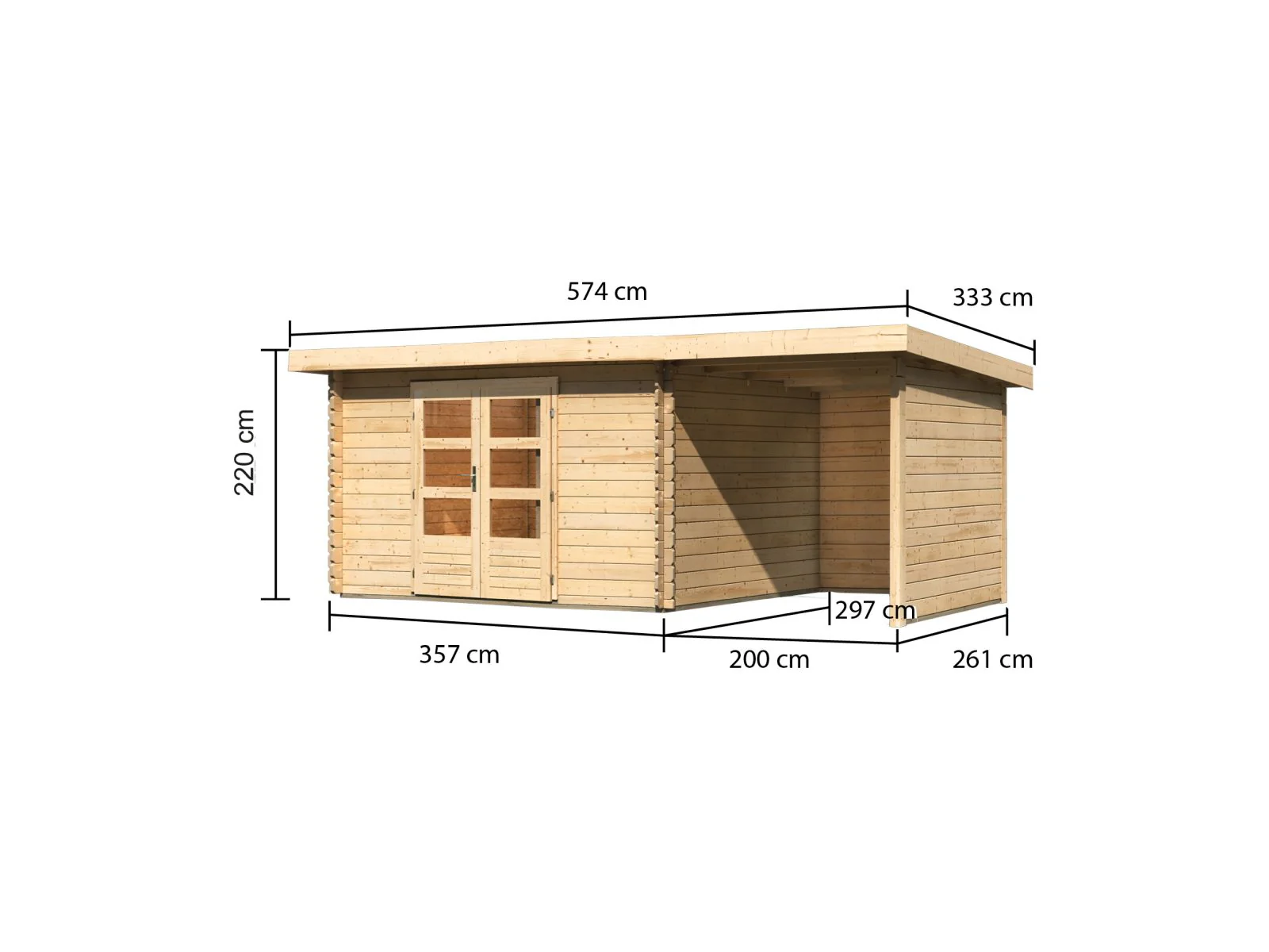 Karibu Gartenhaus Bastrup 7 mit Anbaudach 2 Meter, Rück- und Seitenwand - Image 2