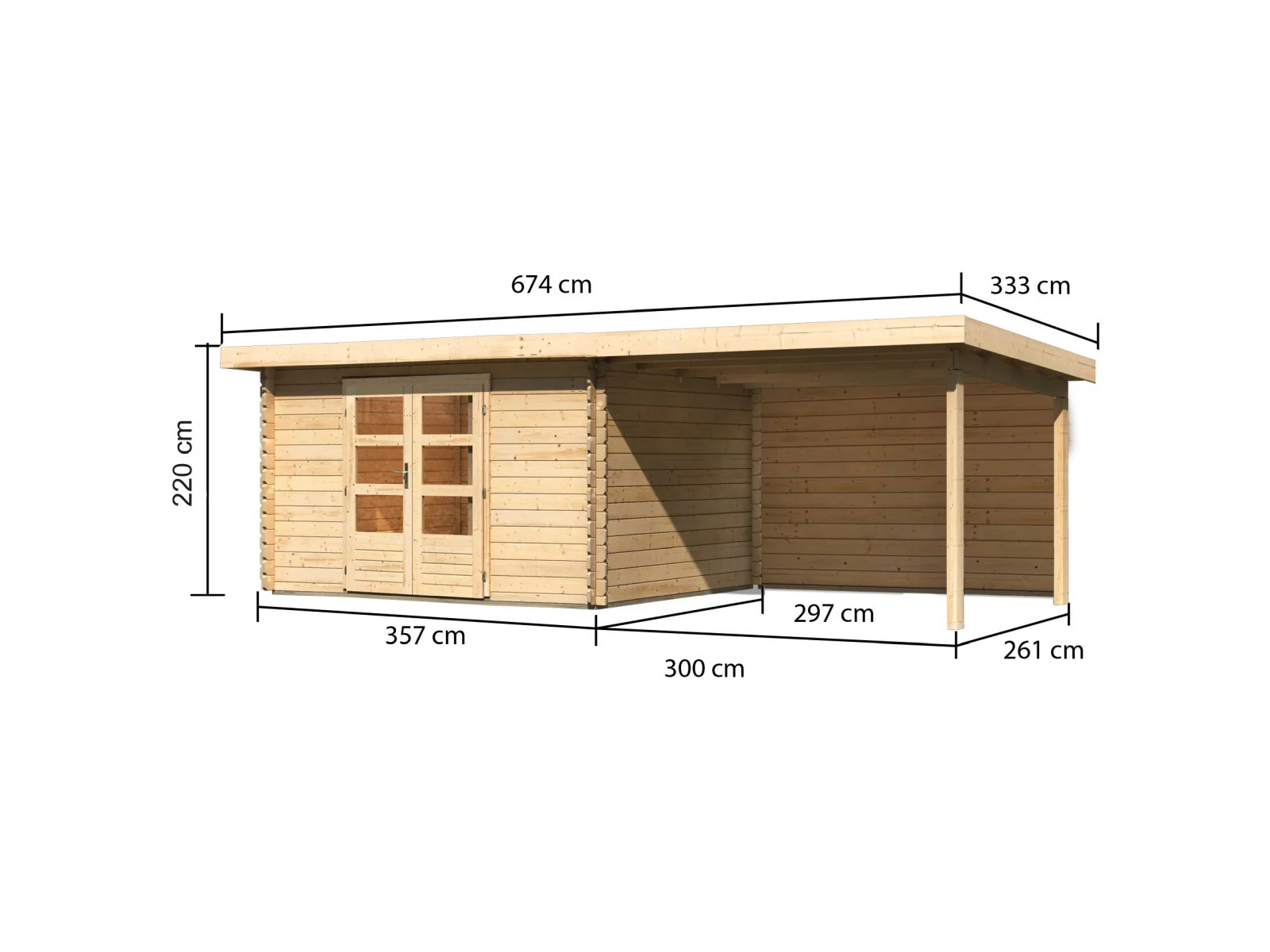 Karibu Gartenhaus Bastrup 7 mit Anbaudach 3 Meter inkl. Rückwand natur - Image 2