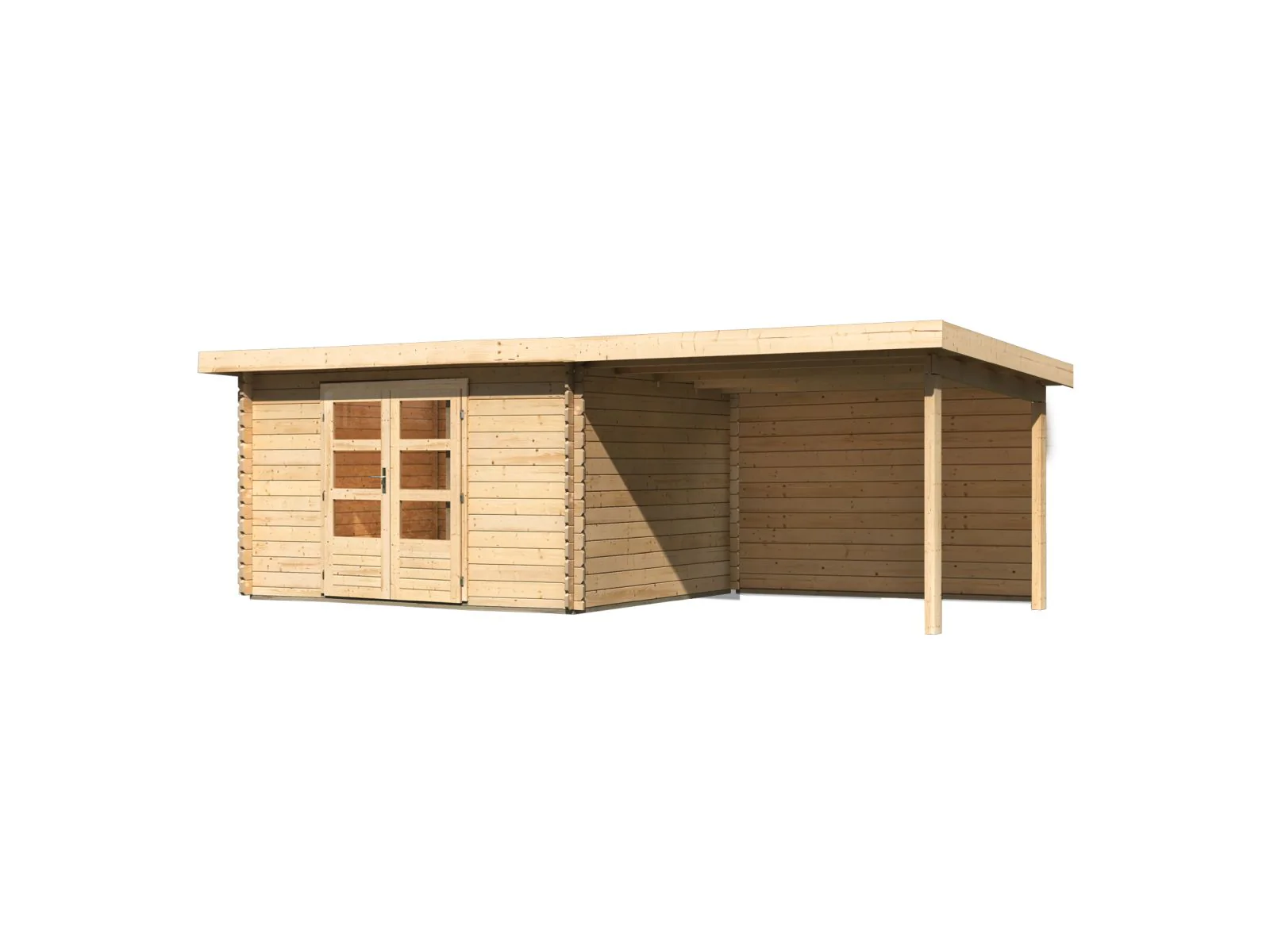 Karibu Gartenhaus Bastrup 7 mit Anbaudach 3 Meter inkl. Rückwand natur - Image 4