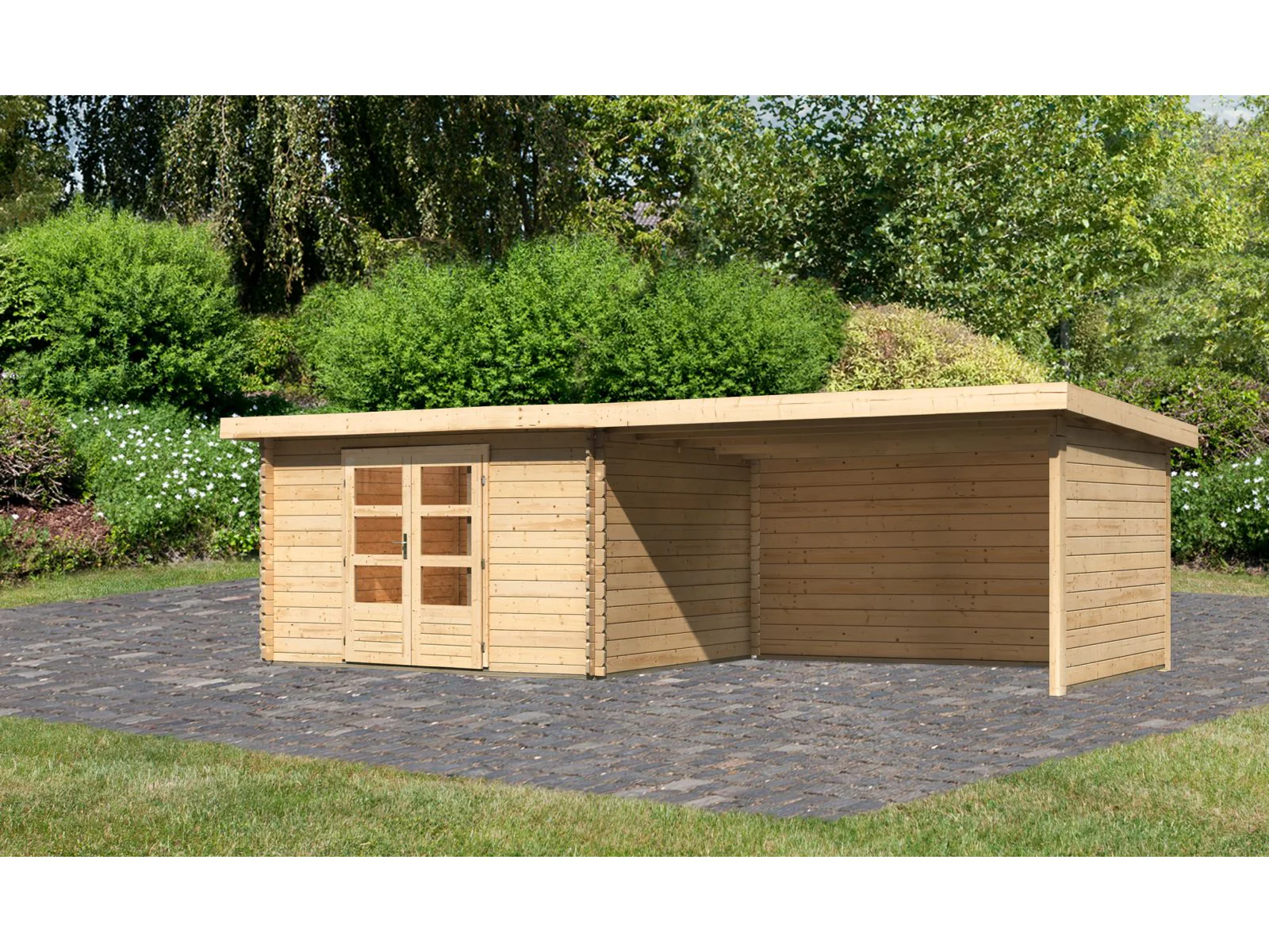 Karibu Gartenhaus Bastrup 7 mit Anbaudach 4 Meter inkl. Rück- und Seitenwand - Image 2