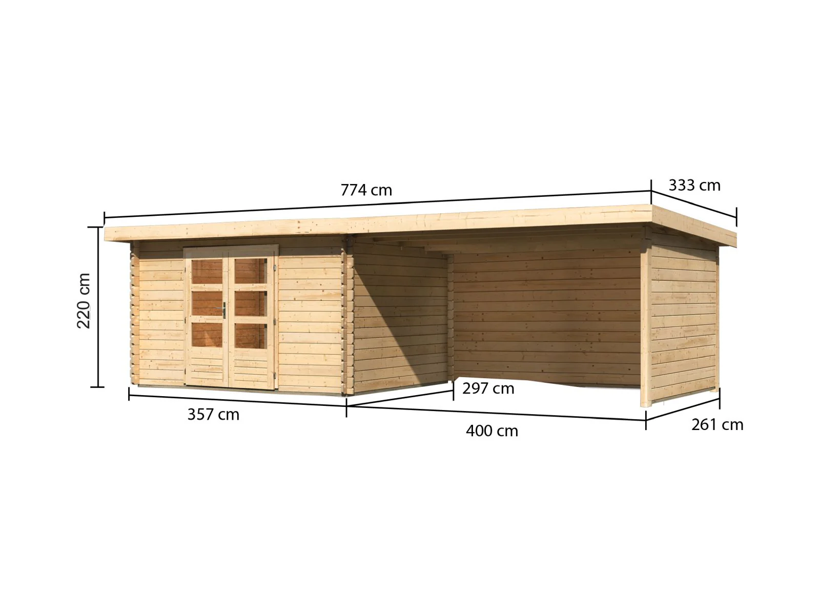 Karibu Gartenhaus Bastrup 7 mit Anbaudach 4 Meter inkl. Rück- und Seitenwand - Image 3