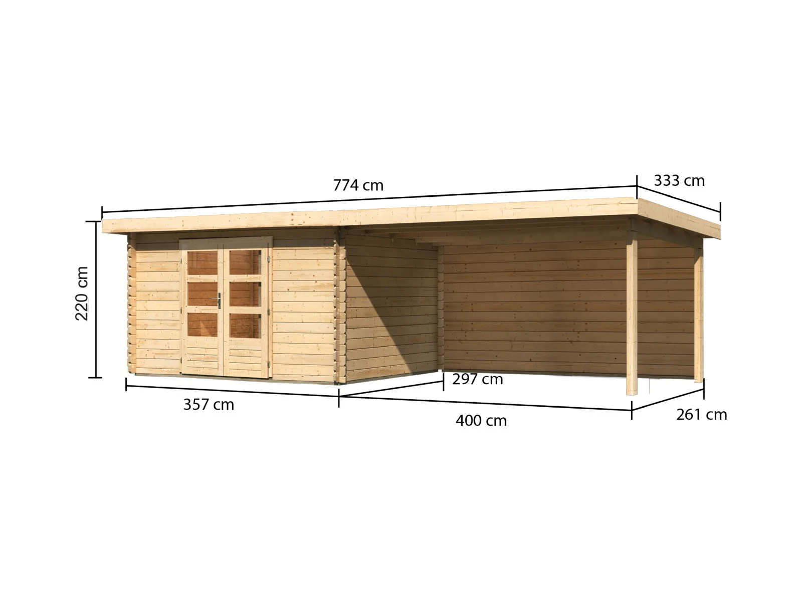 Karibu Gartenhaus Bastrup 7 mit Anbaudach 4 Meter inkl. Rückwand - Image 2