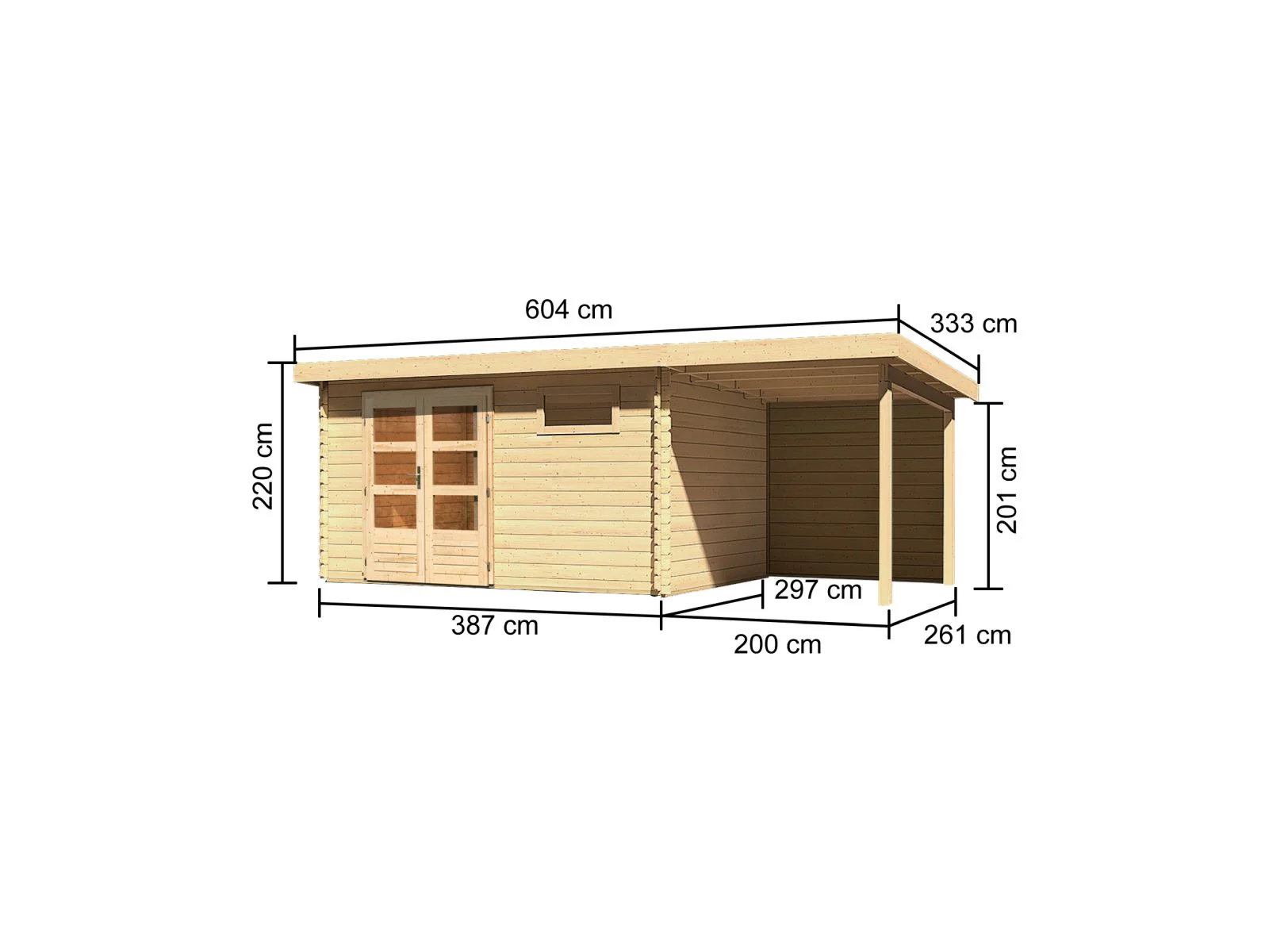 Karibu Gartenhaus Bastrup 8 mit Anbaudach 2 Meter inkl. Rückwand - Image 2