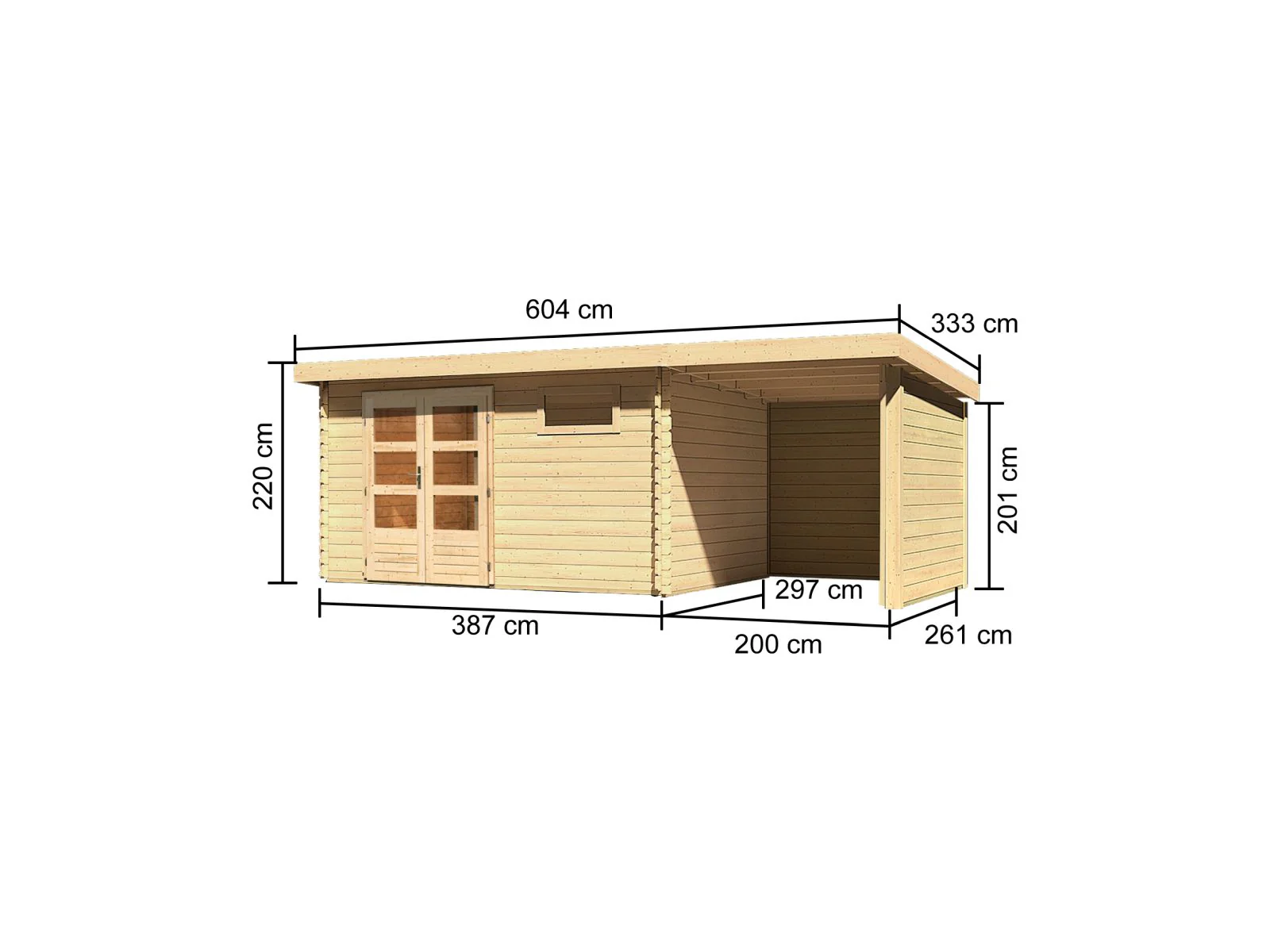 Karibu Gartenhaus Bastrup 8 mit Anbaudach 2 Meter, Rück- und Seitenwand - Image 2