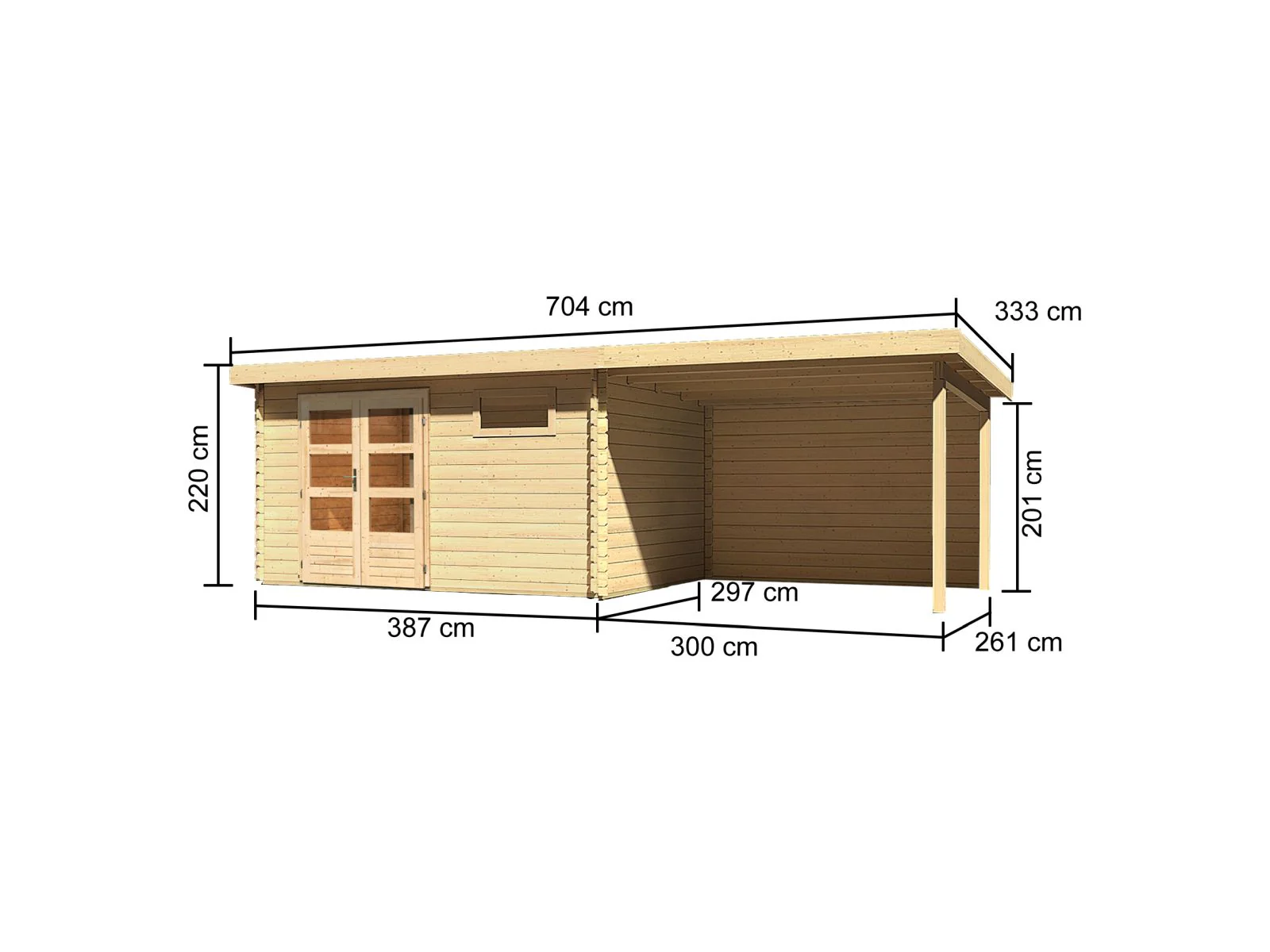 Karibu Gartenhaus Bastrup 8 mit Anbaudach 3 Meter inkl. Rückwand natur - Image 2