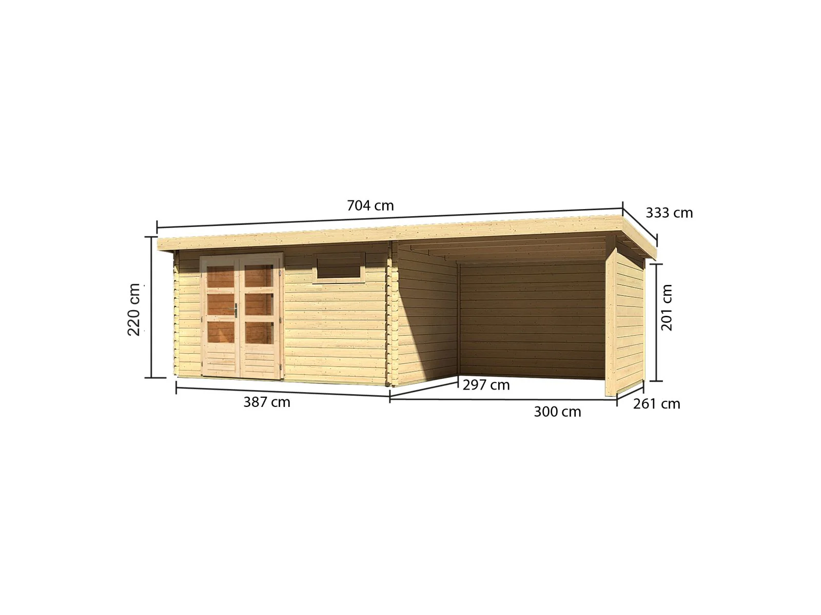 Karibu Gartenhaus Bastrup 8 mit Anbaudach 3 Meter, Rück- und Seitenwand - Image 2