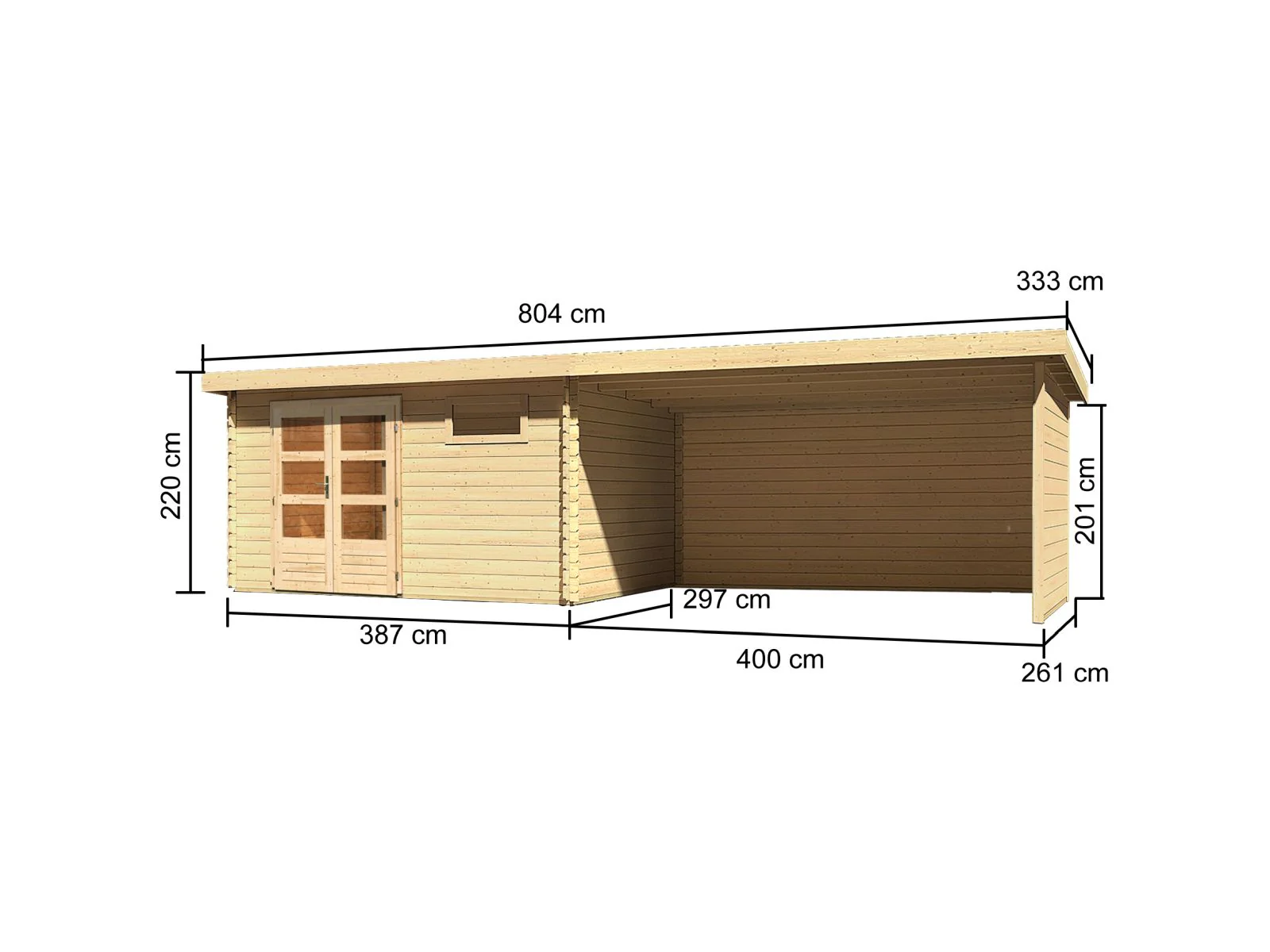 Karibu Gartenhaus Bastrup 8 mit Anbaudach 4 Meter inkl. Rück- und Seitenwand - Image 2