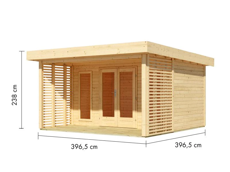 Karibu Gartenhaus Chione, natur 38 mm, inkl. überdachter Terrasse - Image 3