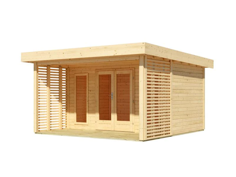 Karibu Gartenhaus Chione, natur 38 mm, inkl. überdachter Terrasse - Image 4