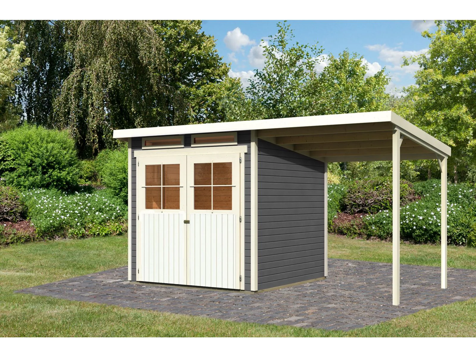 Karibu Gartenhaus Glücksburg 3 terragrau Sparset mit Schleppdach 19 mm - Image 2