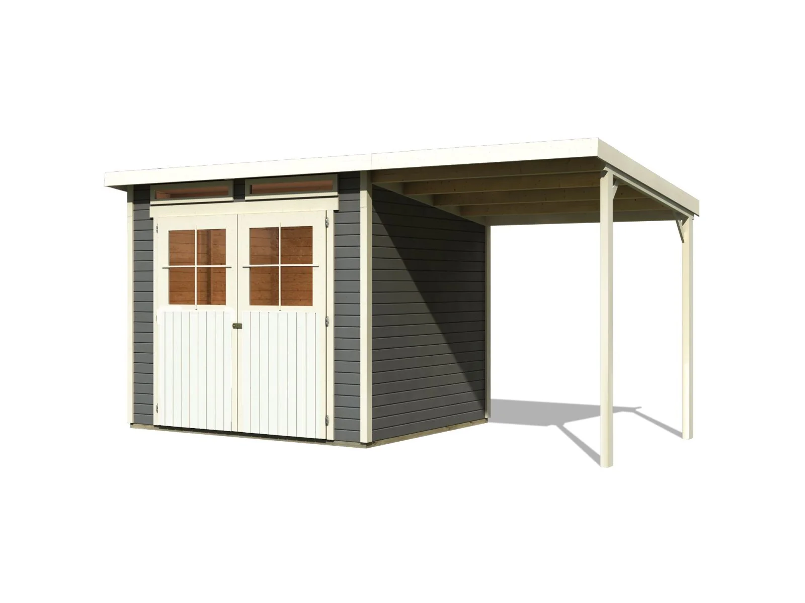 Karibu Gartenhaus Glücksburg 4 in terragrau mit Anbaudach 1,90 Meter - Image 6