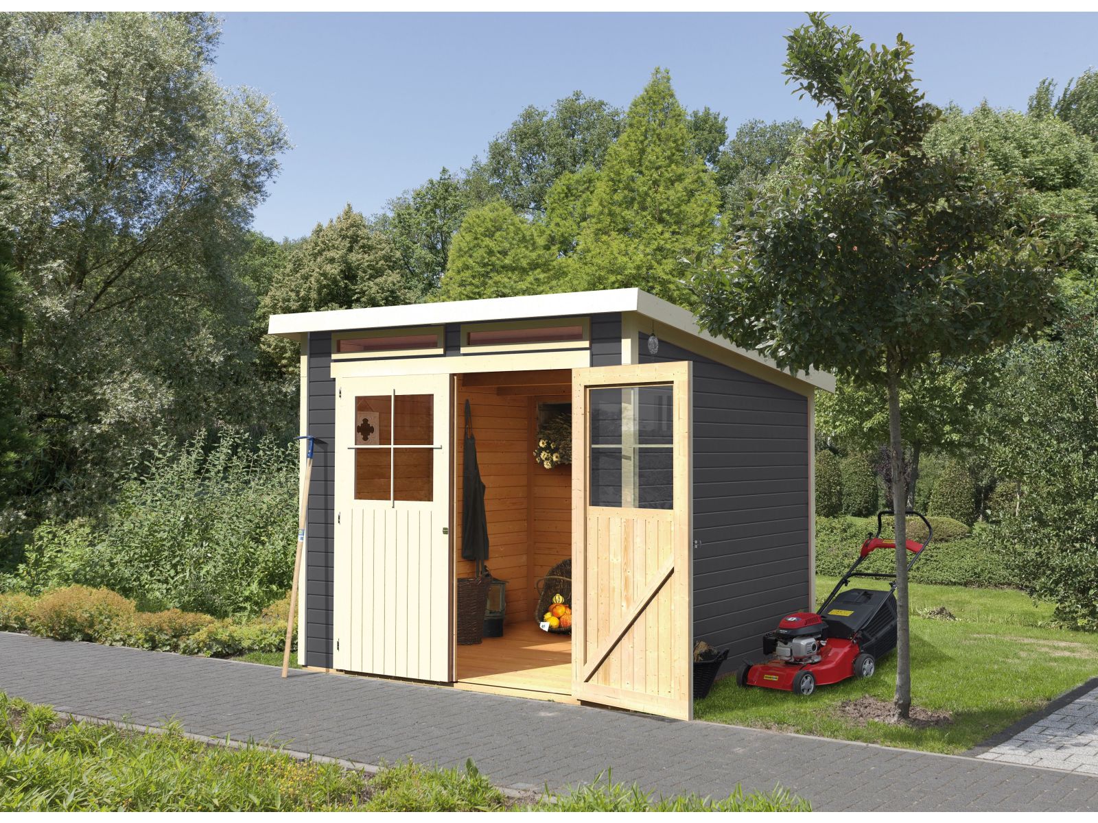 Karibu Gartenhaus Glücksburg 4 terragrau 19 mm