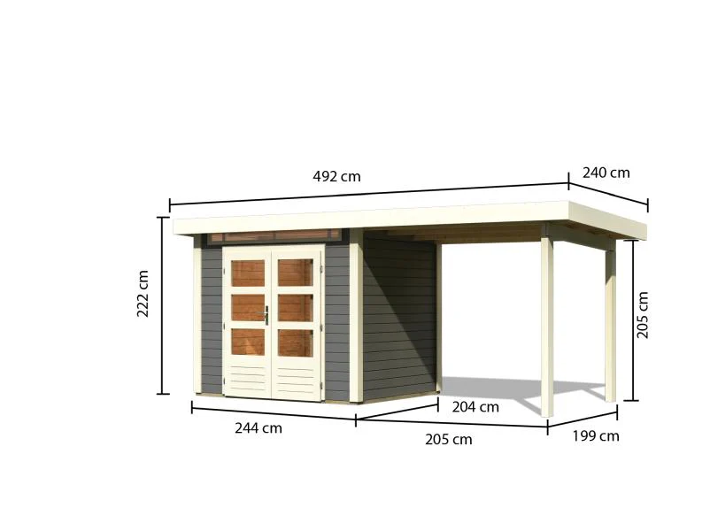 Karibu Gartenhaus Kandern 2 mit Anbaudach 2,35 m, terragrau - Image 3