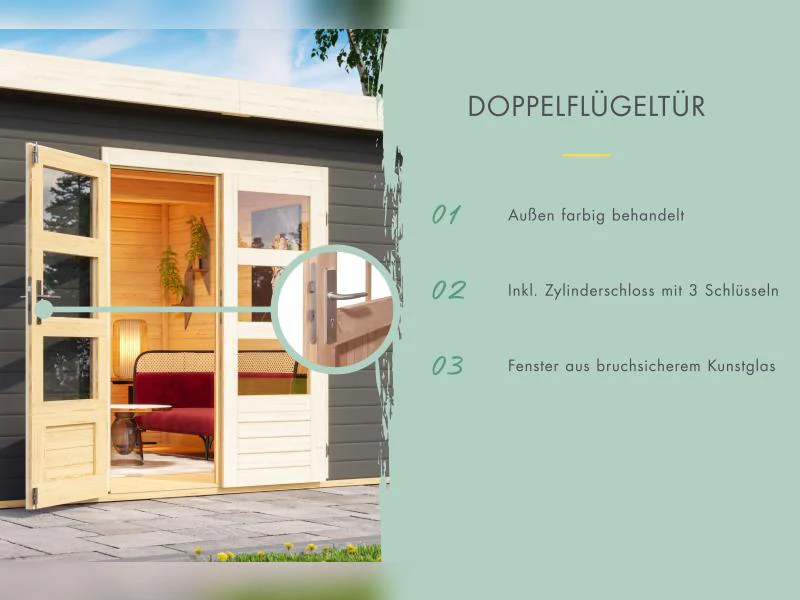 Karibu Gartenhaus Kandern 2 mit Anbaudach 2,35 m, terragrau - Image 4