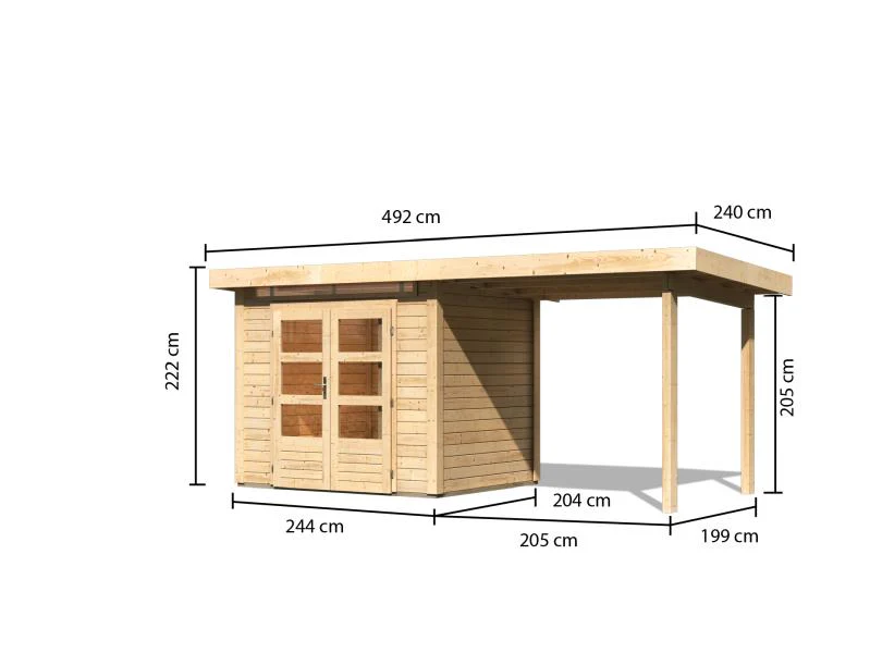 Karibu Gartenhaus Kandern 2 natur mit Anbaudach 2,35 m - Image 3