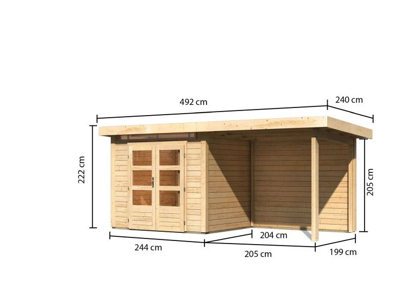 Karibu Gartenhaus Kandern 2 natur mit Anbaudach 2,35 m inkl. Rückwand - Image 3