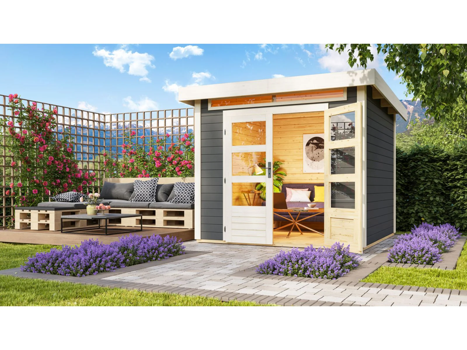 Karibu Gartenhaus Kandern 3 in terragrau 28 mm
