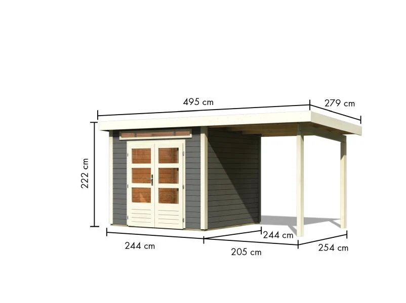 Karibu Gartenhaus Kandern 3 mit Anbaudach 2,35 m, terragrau - Image 3