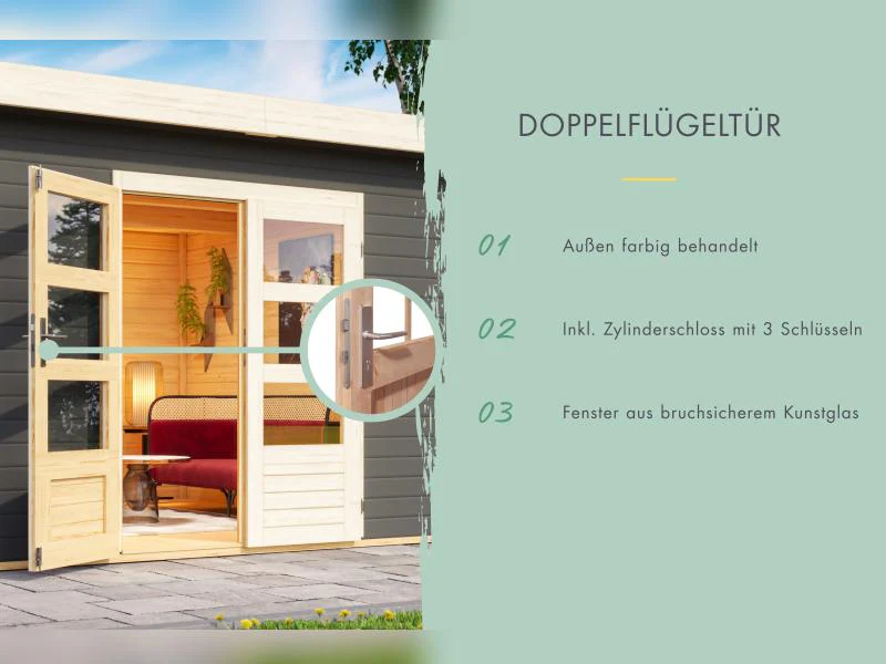 Karibu Gartenhaus Kandern 3 mit Anbaudach 2,35 m, terragrau - Image 4