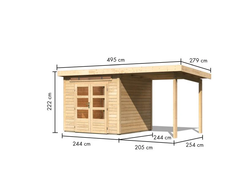 Karibu Gartenhaus Kandern 3 natur mit Anbaudach 2,35 m - Image 3