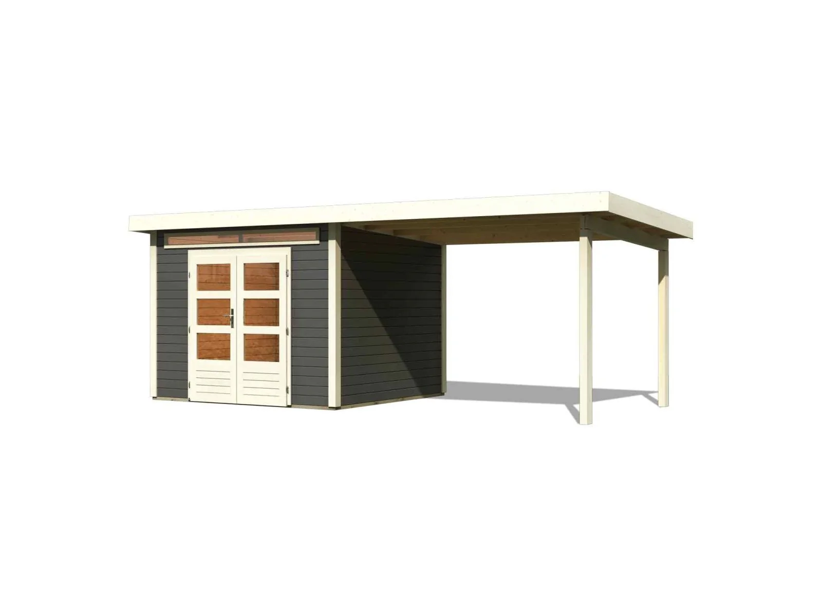 Karibu Gartenhaus Kandern 6 in terragrau mit Anbaudach 3,2 Meter - Image 4