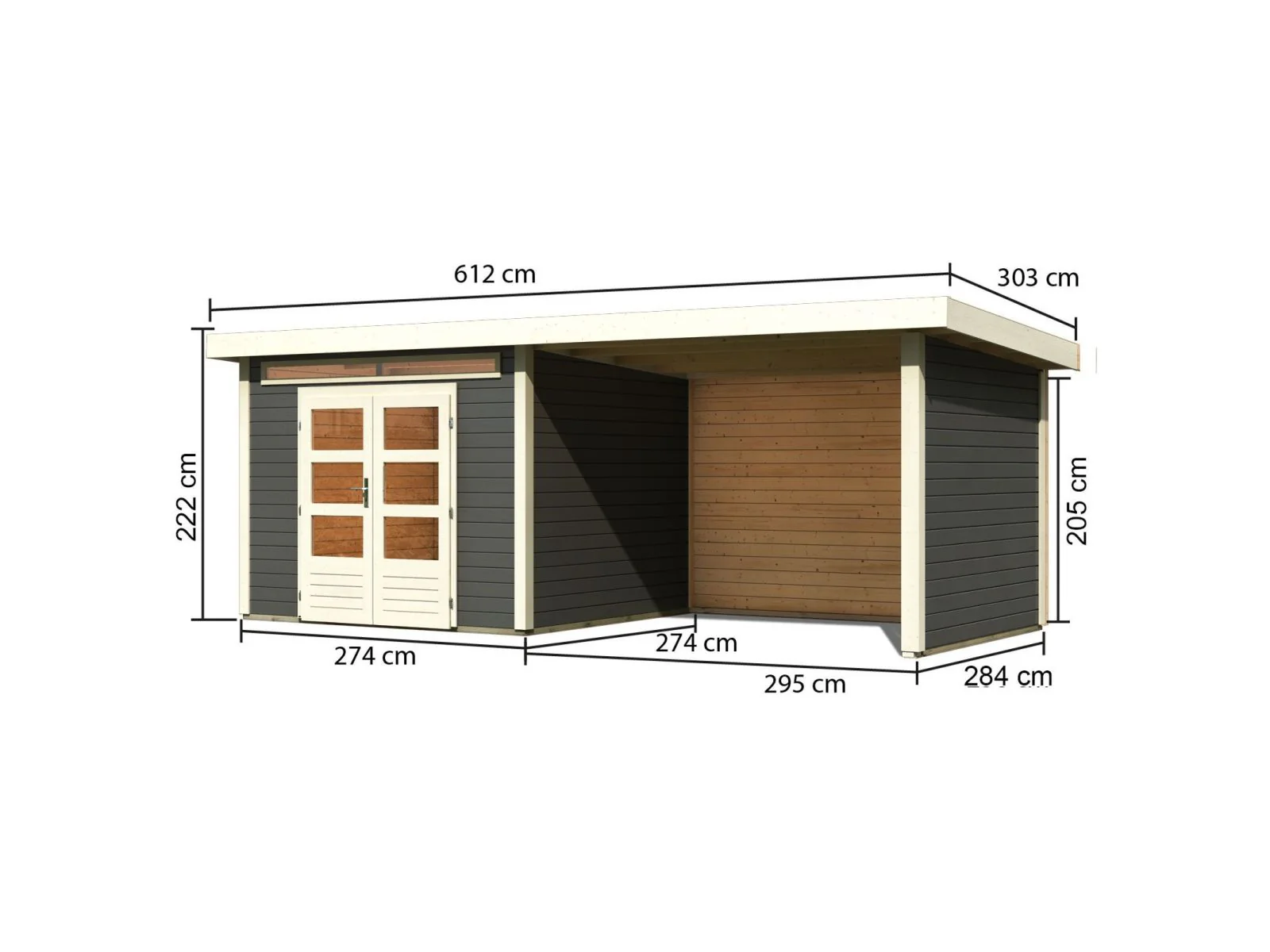 Karibu Gartenhaus Kandern 6 in terragrau mit Anbaudach 3,2 Meter inkl. Rück- und Seitenwand - Image 2